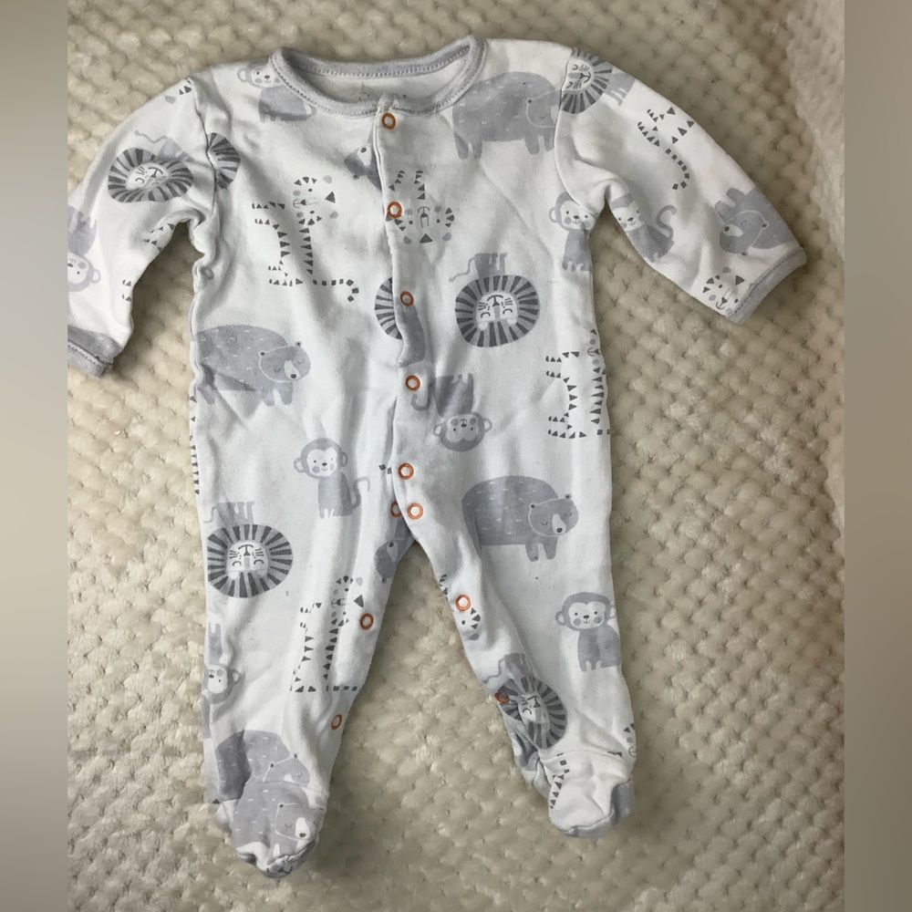 Rene Rofe Baby Sleeper Zoo Animal Print Footed 0–3 Months 🦒🐘🐒